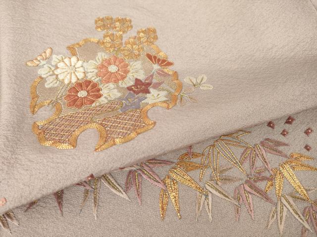 平和屋着物●訪問着 総刺繍 駒刺繍 雪輪花文 正絹 逸品 未使用 AABL7585ck