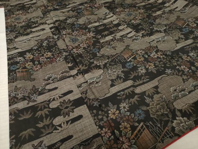平和屋着物●本場大島紬 9マルキ 風景花文 正絹 逸品 未使用 AABL7623ck