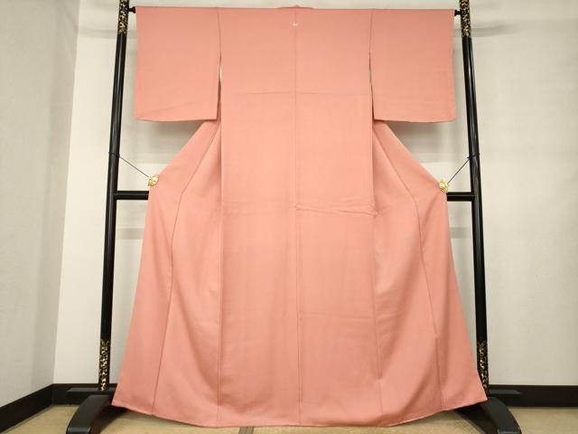 平和屋着物●上質な色無地 霞地紋 真赭色 正絹 逸品 AABL7627ck