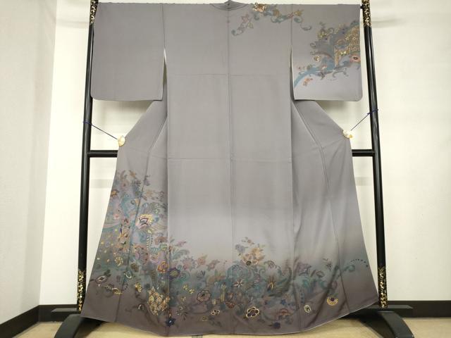 平和屋着物●中国三大刺繍 スワトウ刺繍 汕頭刺繍 総刺繍 訪問着 更紗花文 暈し染め 金糸 正絹 逸品 AABL7640ck