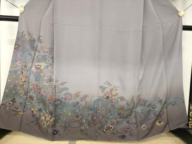 平和屋着物●中国三大刺繍 スワトウ刺繍 汕頭刺繍 総刺繍 訪問着 更紗花文 暈し染め 金糸 正絹 逸品 AABL7640ck