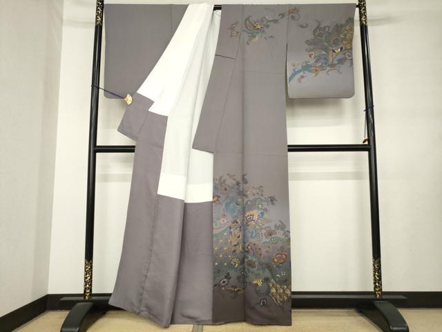 平和屋着物●中国三大刺繍 スワトウ刺繍 汕頭刺繍 総刺繍 訪問着 更紗花文 暈し染め 金糸 正絹 逸品 AABL7640ck