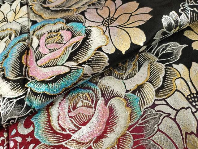 平和屋着物●豪華振袖 刺繍 草花文 薔薇 バラ 金糸 金銀彩 ロング丈 正絹 逸品 AABL7652cs