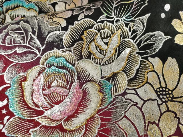 平和屋着物●豪華振袖 刺繍 草花文 薔薇 バラ 金糸 金銀彩 ロング丈 正絹 逸品 AABL7652cs