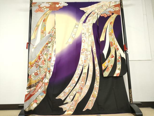 平和屋着物●豪華振袖 蔓帯鳳凰花文 暈し染め 金糸 ロング丈 正絹 逸品 AABL7658cs