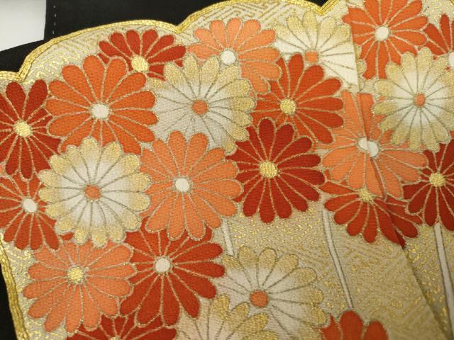 平和屋着物▼豪華黒留袖 駒刺繍 花扇文 金彩 正絹 逸品 AABL7660cs