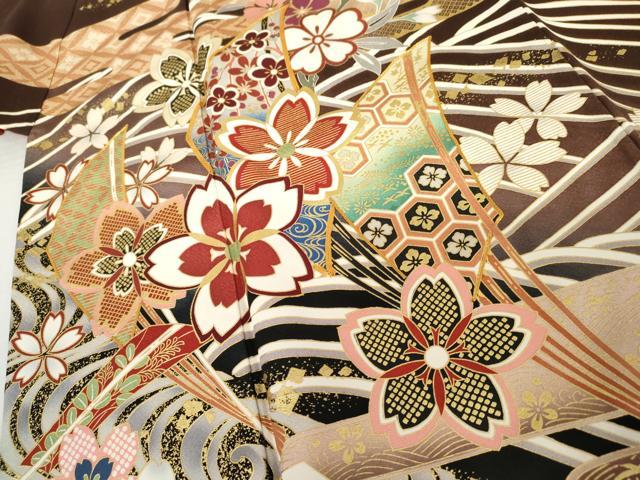 平和屋着物●豪華振袖 駒刺繍 流水吉祥花文 暈し染め 金彩 正絹 逸品 AABL7662cs
