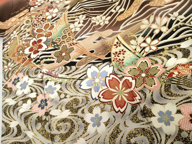 平和屋着物●豪華振袖 駒刺繍 流水吉祥花文 暈し染め 金彩 正絹 逸品 AABL7662cs