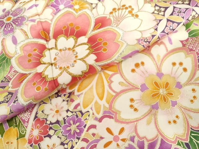 平和屋着物●豪華振袖 型染京友禅 刺繍 蔓帯花文 暈し染め 金彩 金銀糸 反端付き ロング丈 正絹 逸品 AABL7667cs