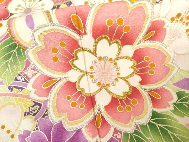 平和屋着物●豪華振袖 型染京友禅 刺繍 蔓帯花文 暈し染め 金彩 金銀糸 反端付き ロング丈 正絹 逸品 AABL7667cs