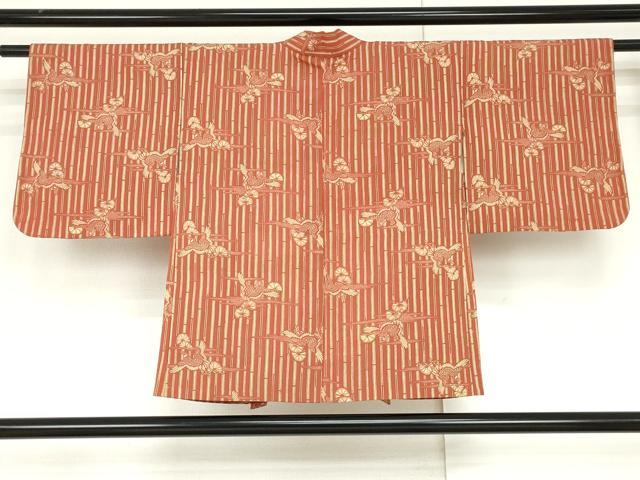 平和屋着物●浦野理一 型染 羽織 飛鶴松文 鬼しぼ縮緬 正絹 逸品 AABL7683cs