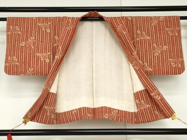 平和屋着物●浦野理一 型染 羽織 飛鶴松文 鬼しぼ縮緬 正絹 逸品 AABL7683cs