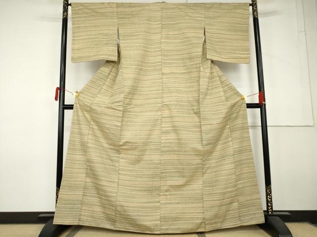 平和屋着物●紅花紬 米沢 横段文 ますいわ屋扱い 正絹 逸品 AABL7687cs