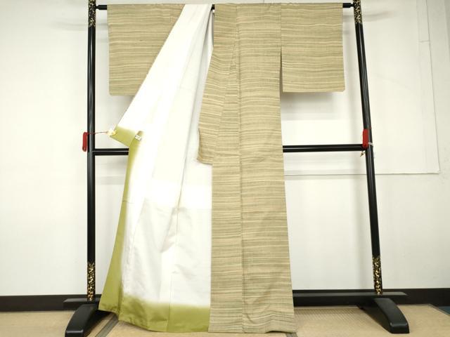 平和屋着物●紅花紬 米沢 横段文 ますいわ屋扱い 正絹 逸品 AABL7687cs