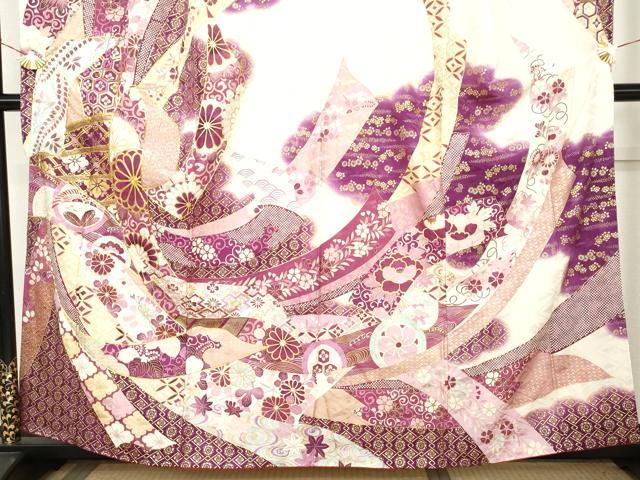 平和屋着物●豪華振袖 駒刺繍 蔓帯吉祥花文 金彩 正絹 逸品 AABL7702cs
