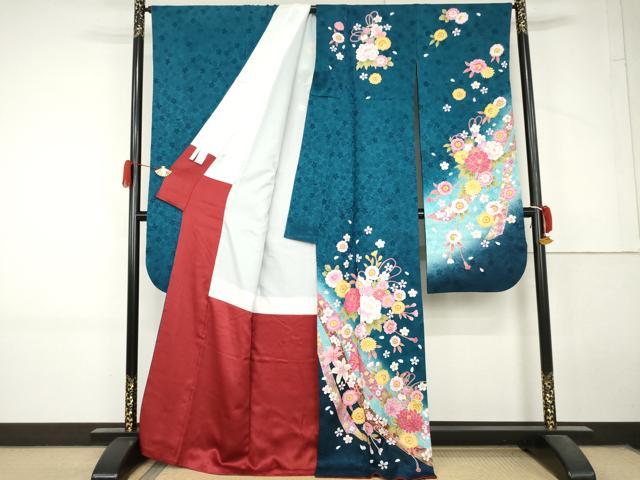 平和屋着物●豪華振袖 蔓帯草花文 暈し染め 金彩 正絹 逸品 AABL7704cs