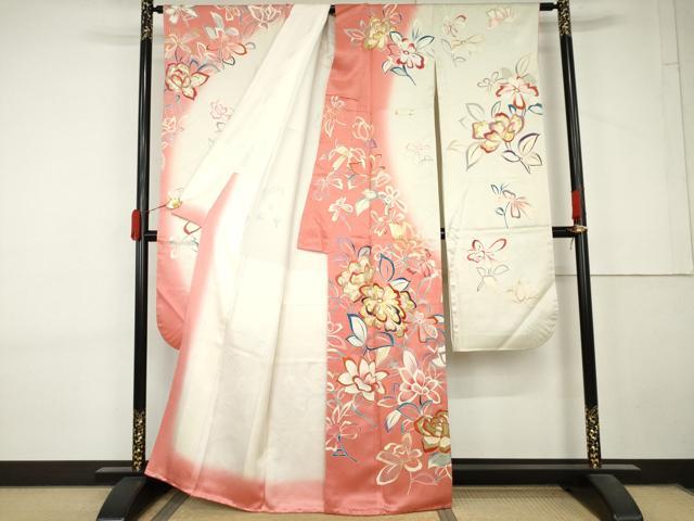 平和屋着物●豪華振袖 駒刺繍 枝花文 暈し染め 金銀彩 正絹 逸品 AABL7709cs