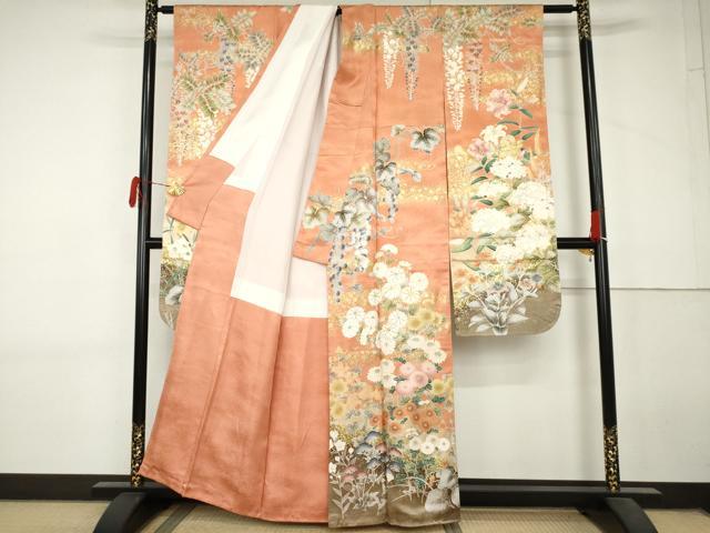 平和屋着物●豪華振袖 駒刺繍 葡萄枝花文 暈し染め 金彩 正絹 逸品 AABL7710cs