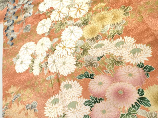 平和屋着物●豪華振袖 駒刺繍 葡萄枝花文 暈し染め 金彩 正絹 逸品 AABL7710cs