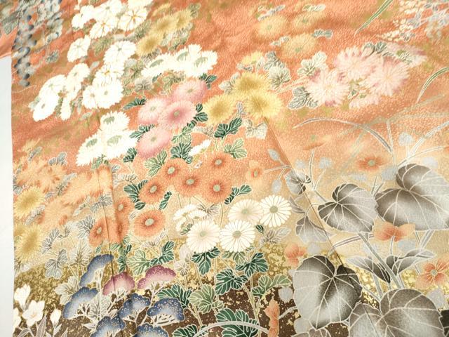 平和屋着物●豪華振袖 駒刺繍 葡萄枝花文 暈し染め 金彩 正絹 逸品 AABL7710cs