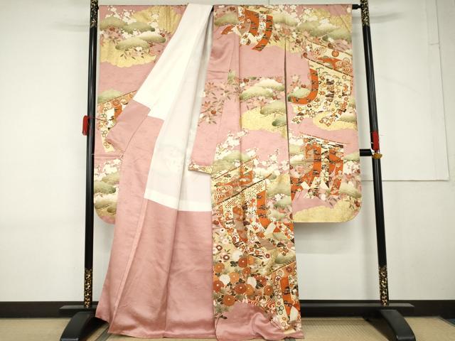 平和屋着物●豪華振袖 駒刺繍 几帳吉祥花文 金彩 正絹 逸品 AABL7712cs