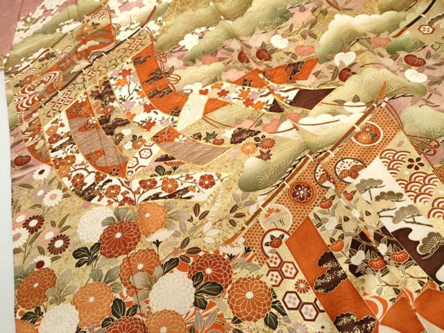 平和屋着物●豪華振袖 駒刺繍 几帳吉祥花文 金彩 正絹 逸品 AABL7712cs