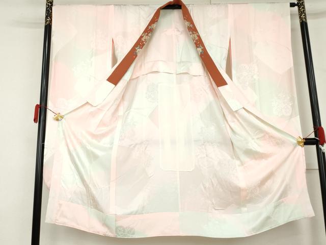 平和屋着物●振袖用長襦袢 無双仕立て 花車地紋 暈し染め 半衿刺繍 正絹 逸品 AABL7716cs