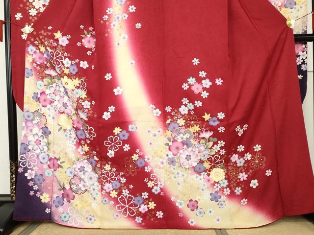 平和屋着物●豪華振袖 雪輪舞花文 暈し染め 金彩 京都きもの友禅扱い 正絹 逸品 AABL7717cs