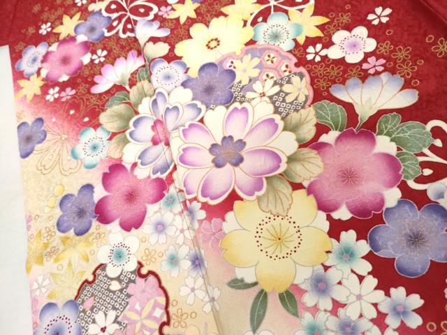 平和屋着物●豪華振袖 雪輪舞花文 暈し染め 金彩 京都きもの友禅扱い 正絹 逸品 AABL7717cs