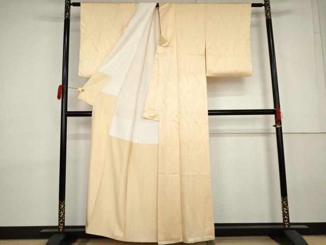 平和屋着物●上質な色無地 葉尽くし地紋 蜂蜜色 正絹 逸品 AABL7733cs