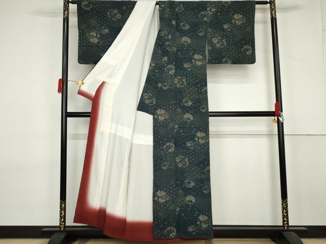 平和屋着物▼上質な小紋 型染め 花丸文 鬼しぼ縮緬 正絹 逸品 AABL7738cs