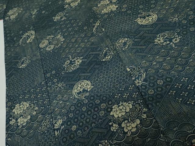 平和屋着物▼上質な小紋 型染め 花丸文 鬼しぼ縮緬 正絹 逸品 AABL7738cs