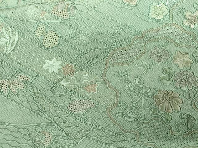 平和屋着物●中国三大刺繍 汕頭刺繍 スワトウ刺繍 総刺繍 訪問着 几帳雪輪花文 正絹 逸品 AABL7753cs