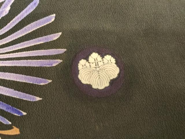 平和屋本店●アンティーク 大正ロマン 振袖 刺繍 御所車吉祥花文 黒地 正絹 逸品 AABL7788cs
