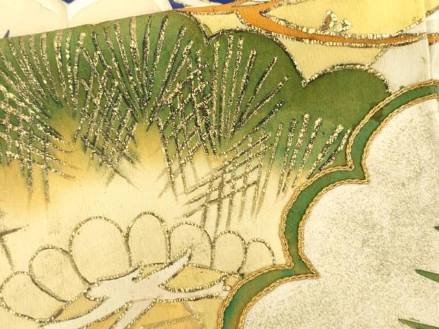 平和屋本店●アンティーク 大正ロマン 振袖 駒刺繍 吉祥松文 暈し染め 金糸 金彩 正絹 逸品 AABL7791cs