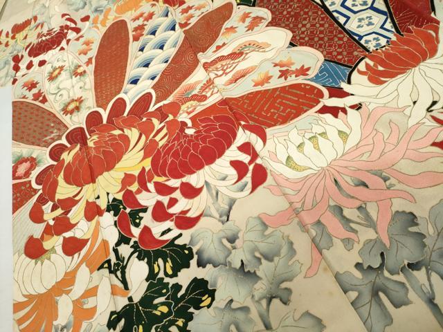 平和屋本店●アンティーク 大正ロマン 振袖 乱菊 金彩 正絹 逸品 AABL7792cs