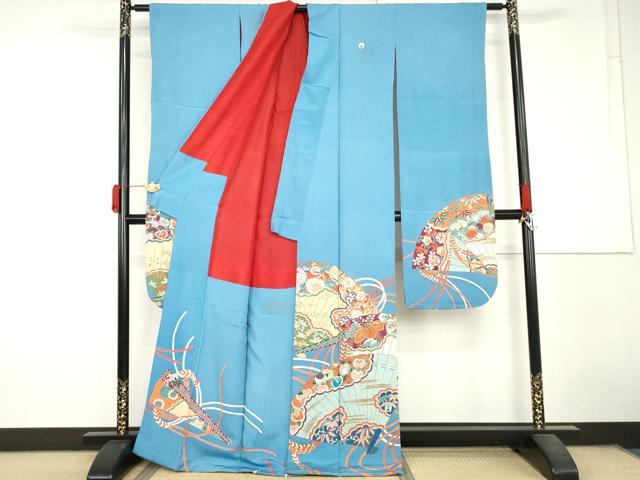 平和屋本店●アンティーク 大正ロマン 振袖 檜扇花文 金彩 正絹 逸品 AABL7794cs