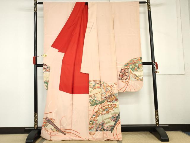 平和屋本店●アンティーク 大正ロマン 振袖 檜扇花文 金彩 正絹 逸品 AABL7795cs