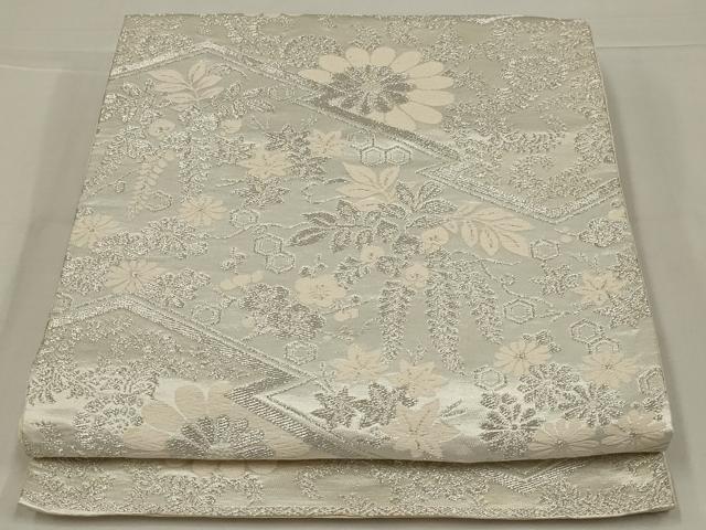 平和屋着物◎六通柄袋帯 唐織 吉祥花文 銀糸 正絹 逸品 AABL7801ou