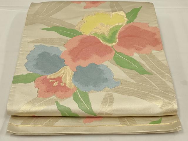 平和屋着物◎六通柄袋帯 唐織 草花文 金糸 正絹 逸品 AABL7817ou