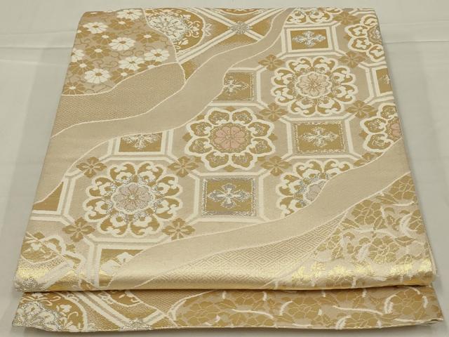 平和屋着物◎六通柄袋帯 唐織 道長花文 金銀糸 正絹 逸品 AABL7818ou