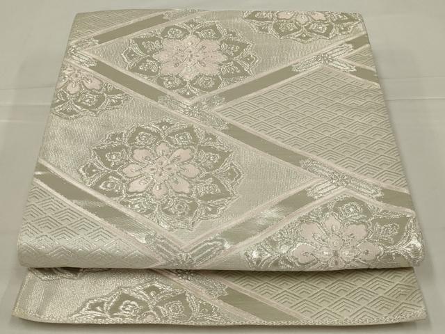 平和屋着物◎六通柄袋帯 唐織 舞花文 銀糸 正絹 逸品 AABL7819ou