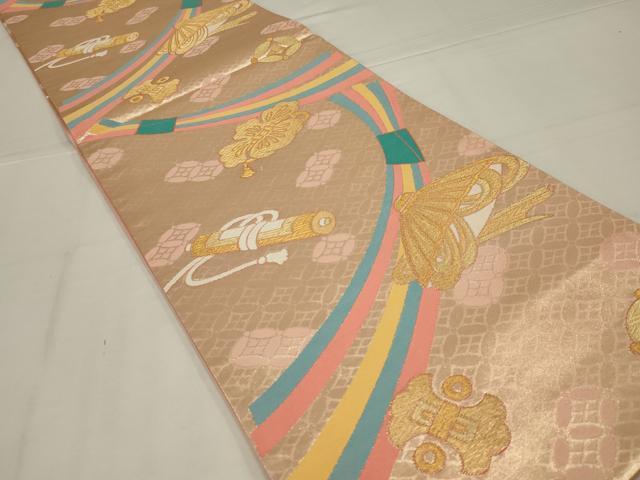 平和屋着物◎六通柄袋帯 唐織 宝づくし 金糸 正絹 逸品 AABL7820ou