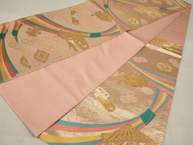 平和屋着物◎六通柄袋帯 唐織 宝づくし 金糸 正絹 逸品 AABL7820ou