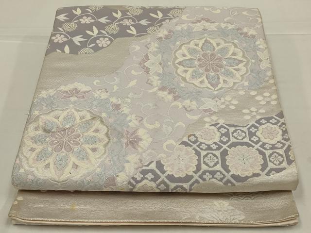 平和屋着物◎六通柄袋帯 唐織 道長花文 銀糸 正絹 逸品 AABL7826ou