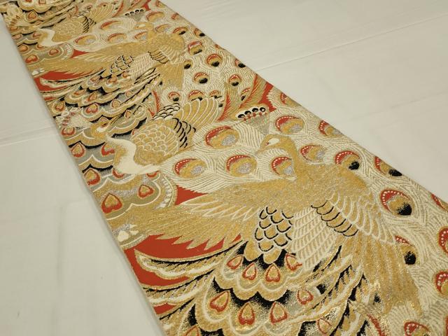 平和屋着物◎六通柄 本袋帯 孔雀文 金銀糸 正絹 逸品 AABL7830ou