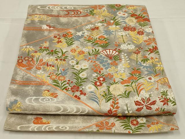 平和屋着物◎六通柄袋帯 唐織 松皮菱花鳥文 金糸 正絹 逸品 AABL7838ou