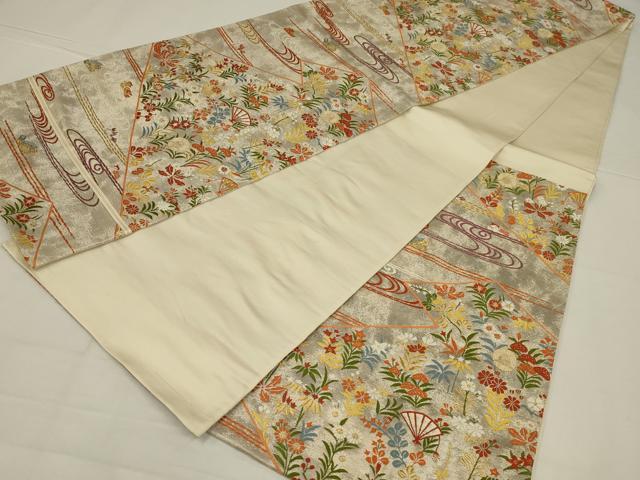 平和屋着物◎六通柄袋帯 唐織 松皮菱花鳥文 金糸 正絹 逸品 AABL7838ou