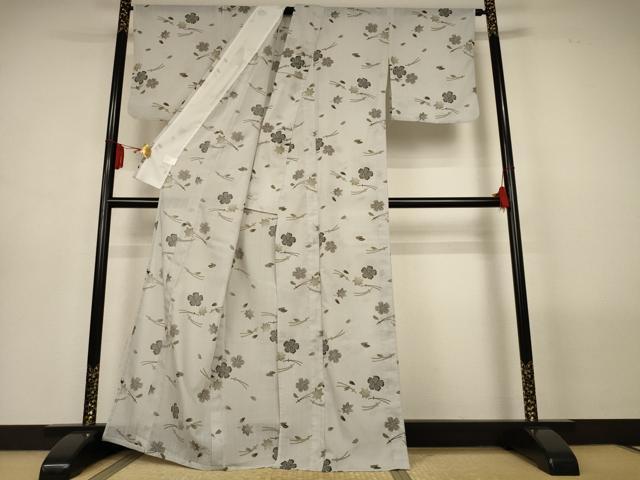 平和屋着物*夏物 小紋 紗 松葉桜文 洗える着物 AABL7860jd