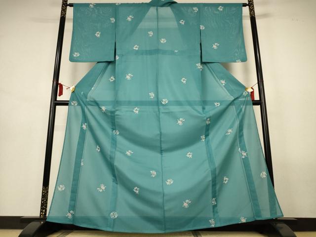 平和屋着物*夏物 小紋 絽 花丸文 洗える着物 AABL7870jd